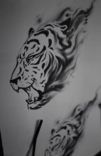 一款老虎头纹身手稿图案