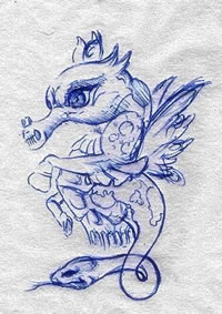 潮流海马蛇纹身手稿图案