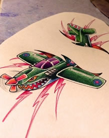 彩色飞机纹身手稿图案