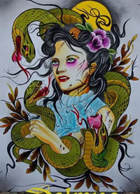 彩色school女郎蛇纹身图案