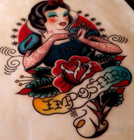 白雪公主字母玫瑰花纹身手稿图案