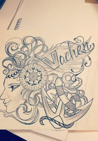 经典女郎船锚纹身手稿图案