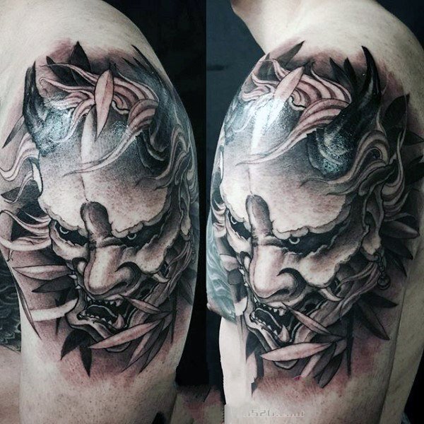 日本鬼面具纹身  面容恐怖的日本鬼面具纹身图案