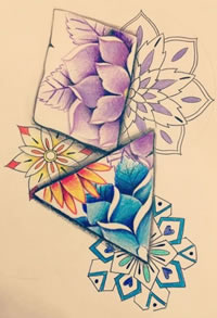 彩色迷人的花朵纹身图案