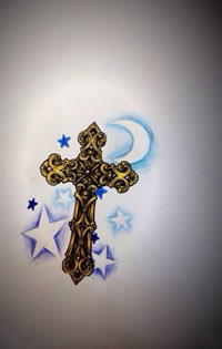 十字架星星月亮纹身手图案