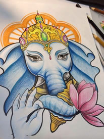 彩色宗教象神纹身图案