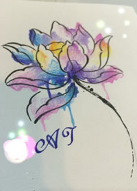 彩色泼墨水彩莲花纹身手稿图案