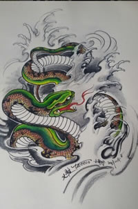 精美彩色蛇纹身手稿图案