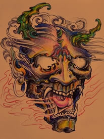 彩色般若纹身手稿图案