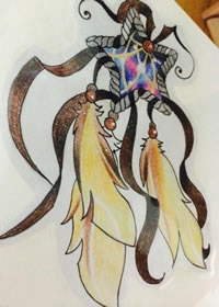 星空五角星羽毛纹身图案