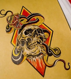 彩色骷髅蛇纹身手稿图片