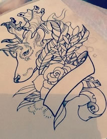 羚羊玫瑰花纹身线稿图片