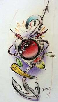 个性彩色船锚纹身手稿图片