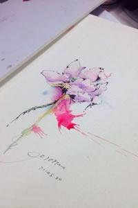 彩色泼墨花纹身手稿图片