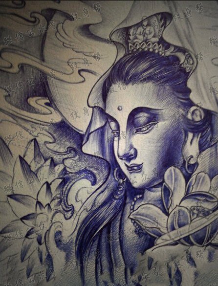 传统菩萨莲花纹身手稿图片