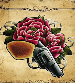 彩色玫瑰花手枪纹身手稿图片