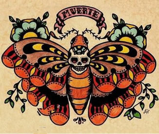 彩色school蝴蝶纹身手稿图案