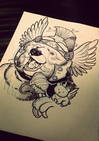 会飞的小熊纹身手稿图案