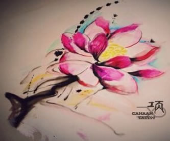 彩色个性莲花纹身手稿图案