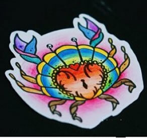 彩色巨蟹座纹身手稿图案