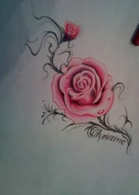 彩色玫瑰花纹身手稿图片