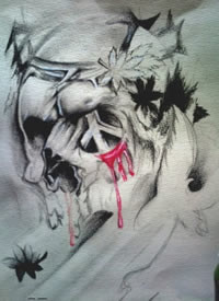 黑灰欧美个性骷髅纹身手稿图片