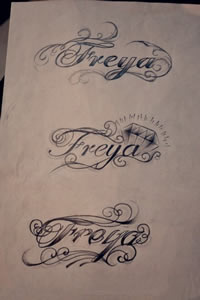 花体字钻石纹身手稿图片