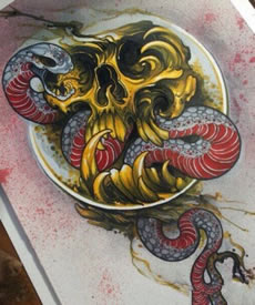 彩色个性骷髅蛇纹身手稿图片