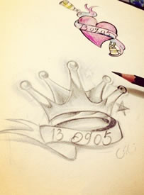 皇冠爱心纹身手稿图案