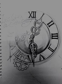 个性时钟纹身手稿图片