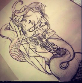 般若蛇纹身手稿图案