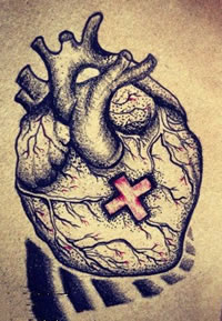 黑灰素描心脏纹身手稿图片