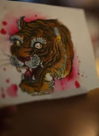 彩色个性老虎头纹身手稿图片