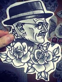 玫瑰花肖像纹身手稿图案