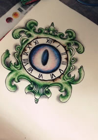 个性彩色时钟眼睛纹身手稿图案