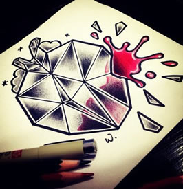 彩色钻石纹身手稿图片