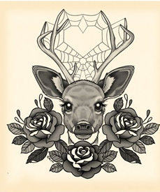 羚羊玫瑰花纹身手稿图片