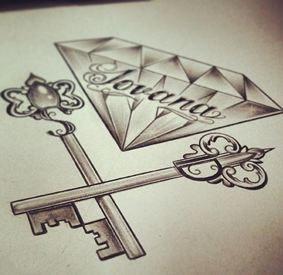 钻石钥匙纹身手稿图片
