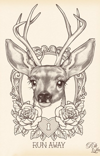 素描玫瑰花羚羊纹身手稿图案