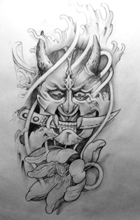 黑灰个性般若莲花纹身手稿图片