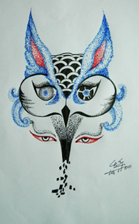 点刺彩色猫头鹰纹身图片