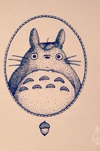 卡通点状龙猫纹身手稿图案