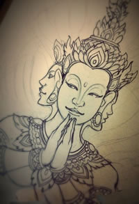 佛教四面佛纹身手稿图片