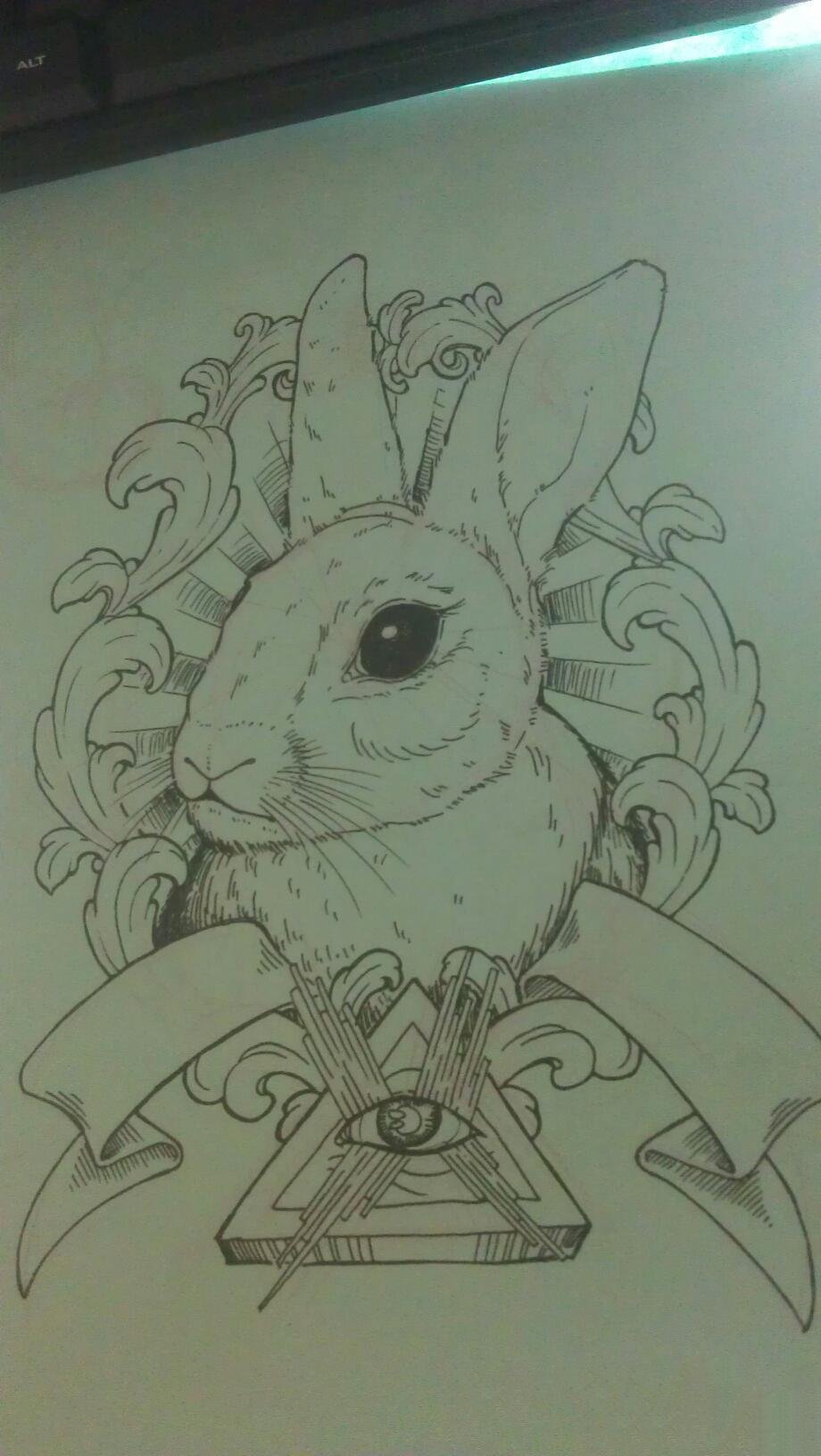 卡通兔子上帝之眼纹身手稿图案