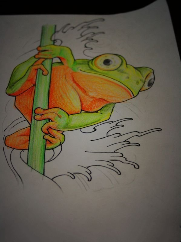 7彩色卡通青蛙纹身手稿图片
