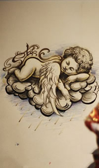 素描小天使纹身手稿图片