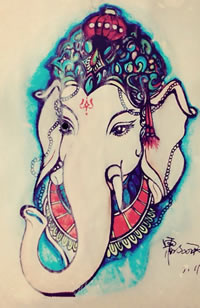 彩色宗教象神纹身手稿图片