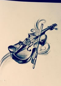 小提琴纹身手稿图片