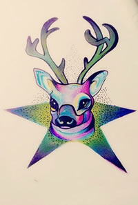 星空五角星羚羊纹身手稿图片