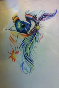 彩色个性眼睛羽毛纹身手稿图片